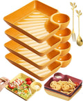 4pcs Japanese Dumpling Plate with Sauce Dish, Chips and Salsa Serving Dish Plates with Dipping Saucer for Family Party Appetizer Sushi Taco Salsa Charcuterie Barbecue Plate, Reusables (Yellow)