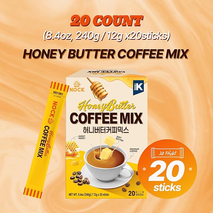 [Nokchawon] Honey Butter Coffee Mix, Sweet & Creamy Korean Instant Latte, Unique Gourmet Flavor for Office & Travel, 20 Sticks