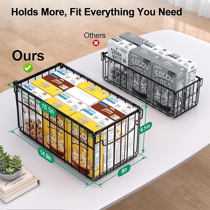 MSERCUOR Freezer Organizer Bins, 6 Pack Stackable Deep Chest Freezer Organizer Bins, Foldable Baskets with Handles, Black Storage Container Baskets for 5/ 7 Cu.FT Deep Freezer Sort Frozen Meats