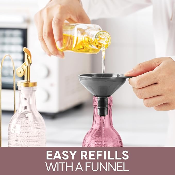 COOK WITH COLOR Glass Olive Oil Bottle Dispenser - 2 Pack- 17oz Oil and Vinegar Cruet - Olive Oil Carafe Decanter for Kitchen, Champagne Bubbles, Pink