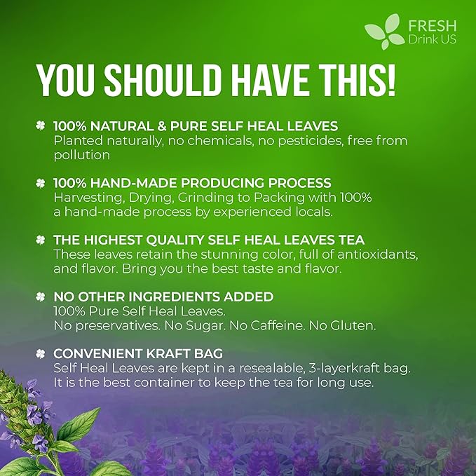 FreshDrinkUS, Premium Self Heal Leaves Loose Leaf Tea – 4oz (113g) Cut & Dried Herbal Leaves | Naturally Aromatic | Caffeine-Free Herbal Infusion | 100% Natural Loose Leaves. Preservative-Free. Vegan
