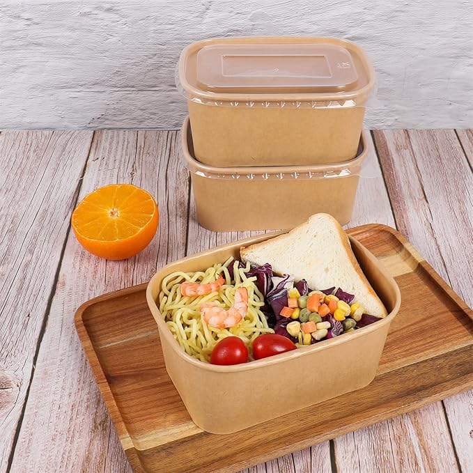 34 oz Disposable Kraft paper salad bowls with lids, Food containers Soup Bowls Party Supplies Treat Bowls 50 Pack