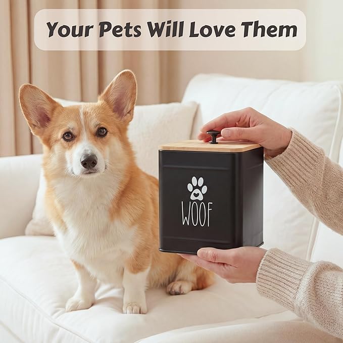 PERFNIQUE Dog Treat Container, Airtight Dog Treat Jar Set of 2, Dog Cookie Jar for kitchen Counter, Pet Treat Container, Dog Treat Canister and Storage, 7.8x6.2 & 7.3x5.5(Black)