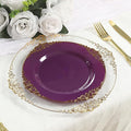 Efavormart 10 Pack | 10" Purple and Gold Baroque Dinner Plates, Leaf Embossed Metallic Rim Heavy Duty Serving Plates for Vibrant Royal Celebrations