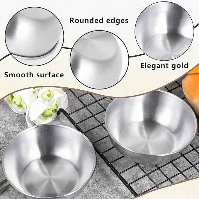 6 Pack Small Stainless Steel Bowl Mini Stainless Steel Bowls Sauce Dishes Metal Dipping Bowls for Side Dishes, Appetizer, Dips, Sushi, Snacks, Dishwasher Safe, Silver