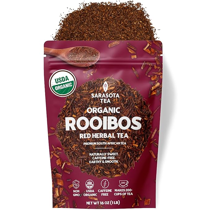 Organic Rooibos 1lb Loose Leaf Tea | 100% Pure South African Red Tea | Naturally Caffeine-Free | USDA Organic | Smooth & Earthy Flavor | Herbal Wellness | Non-GMO
