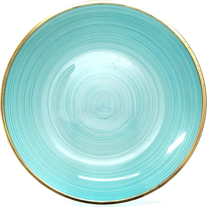 " OCCASIONS " 50 Plates Pack (25 Guests)-Wedding Party Disposable Plastic Plate Set -25 x 10'' Dinner + 25 x 7'' Salad & Dessert plates (Belize in Aqua & Gold)