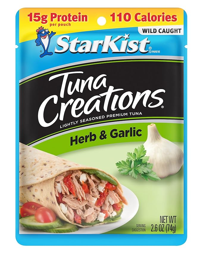 StarKist Tuna Creations Herb and Garlic Pouch (2.6 oz - 24 Pack) Wild Caught, High Protein Shelf Stable Seafood, No Draining, Ready to Eat for Salads and Sandwiches