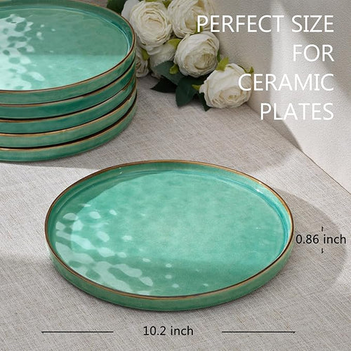 LIANYU 10.2 Inch Dessert Plates of 4, Kitchen Ceramic Dinner Plates Set, Dinnerware Serving Dishes Set, Dinnerware Salad Appetizer Plates for Microwave Dishwasher Oven, Chip Resistant, Emerald Green