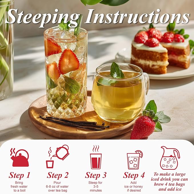 WT WEETEE Strawberry Vanilla Green Tea Bags 100 Count - Smooth & Decadent Dessert-Inspired Blend - Zero Calorie, Rich Antioxidants - Refreshing Iced or Hot