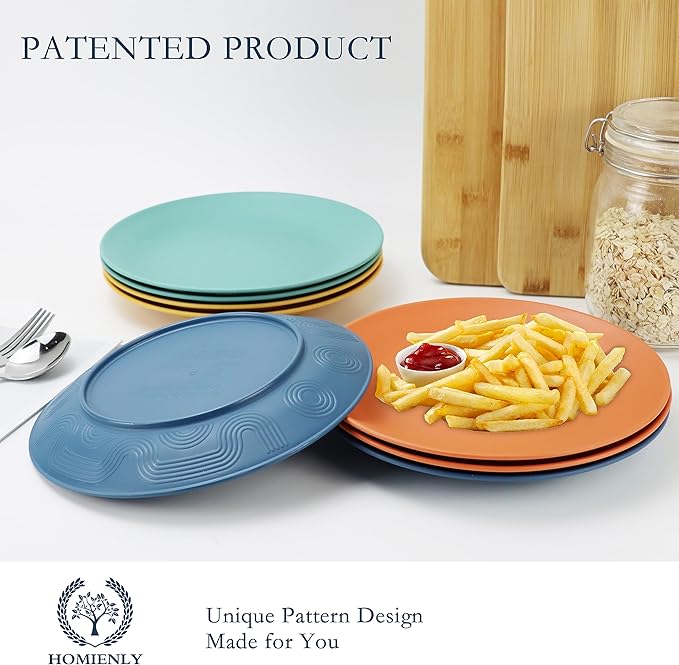 Homienly Wheat Straw Plates Unbreakable Flat Salad Plates Set of 8 Reusable Dinner Plate for Kitchen, Camping, RV, Microwave and Dishwasher Safe Plate Heavy Duty Paper Plates Alternative (Multi, 9in)