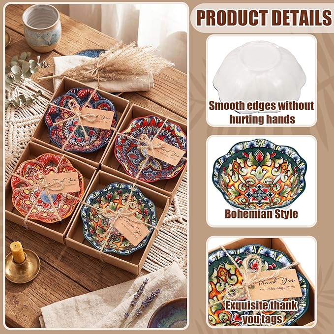 12 Pcs Wedding Favors for Guests 3.3 Inches Small Ceramic Bowl Dipping Bowl Mexican Pottery Boho Dishes Wedding Souvenirs for Bridal Pooja Baby Shower Birthday Guest Return Gift (Floral)