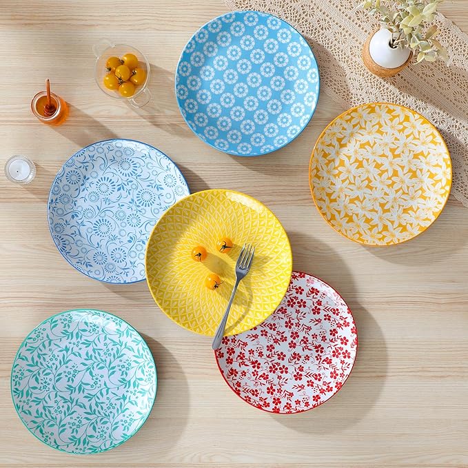 vancasso Ceramic Dinner Plates Set of 6, Large Vintage Plates 10.25 Inch Set of 6 for Kitchen, Porcelain Colorful Plates for Kitchen, Microwave Oven Dishwasher Safe, Vintage Gift, Pastel