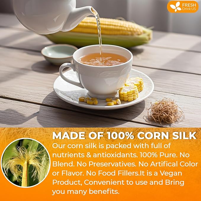 FreshDrinkUS, Dried Corn Silk 8oz | Premium Whole Corn Silk for Tea & Herbal Infusions | Naturally Air-Dried, Non-GMO, Caffeine-Free | Perfect for Daily Herbal Tea, DIY Blends & Natural Brewing