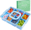 Snackle Box Container, Dishwasher Safety - Divided Serving Tray with Lid and Handle, Charcuterie Board for Portable Snack Platters - Organizer for Fruits Snacks - Perfect for Road Travel - Light blue