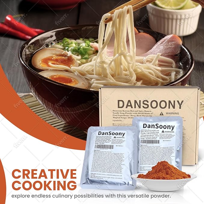 DanSoony Korean Hot and Spicy Ramen Noodle Soup Powder with 30-50 Kinds of Food Ingredients - Deep, Rich Flavors for Magical Soups (2pack)