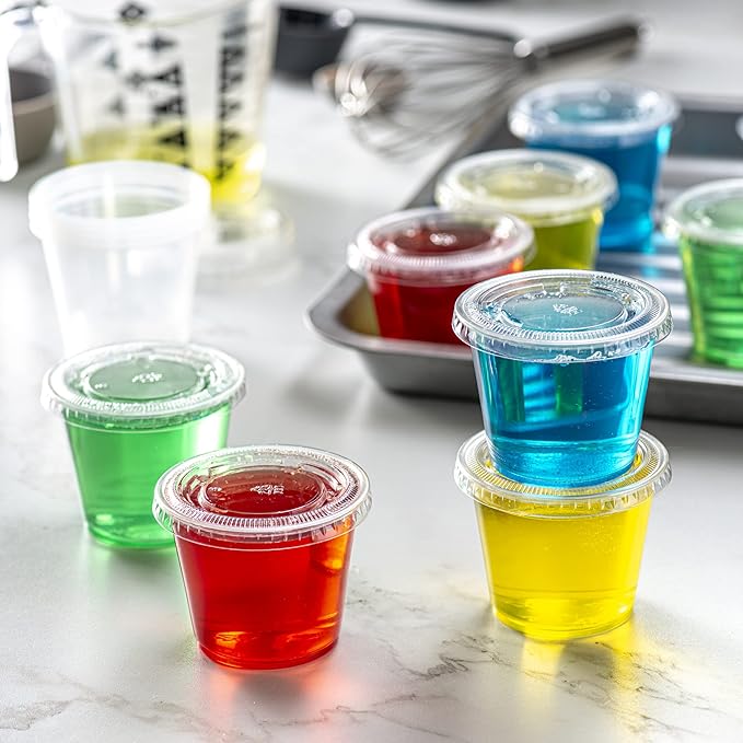 Pantry Value 5.5 oz Jello Shot Cups with Lids [200 Count] Clear Disposable Plastic Portion Containers for Snacks, Sides, Meal Prep & Sauces - Durable, Stackable, Leak-Resistant
