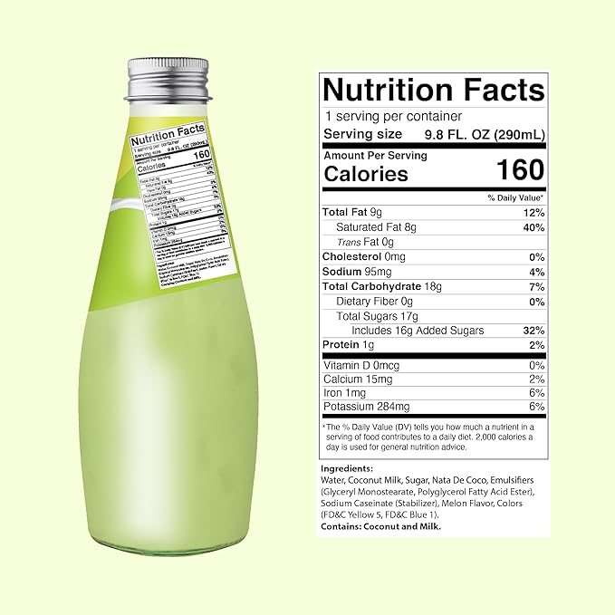 JANS - COCONUT MILK DRINK (with NATA DE COCO) MELON 9.8 OZ (Pack of 12, Melon)