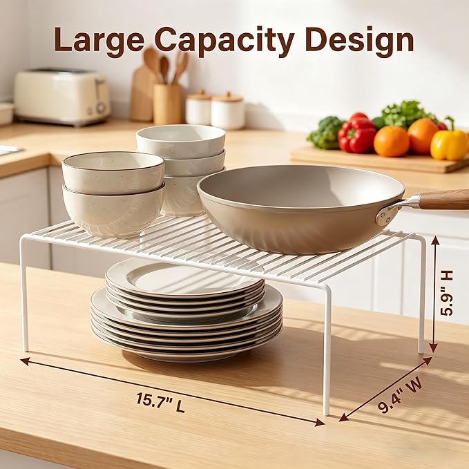 iPEGTOP Large (15.7 x 9.4 Inch) Kitchen Freezer Cabinet Storage Shelf, Set of 4 Rustproof Metal Wire Shelves Spice Shelf Rack Cupboard Organizer for Fridge Pantries Countertops Utensils, White