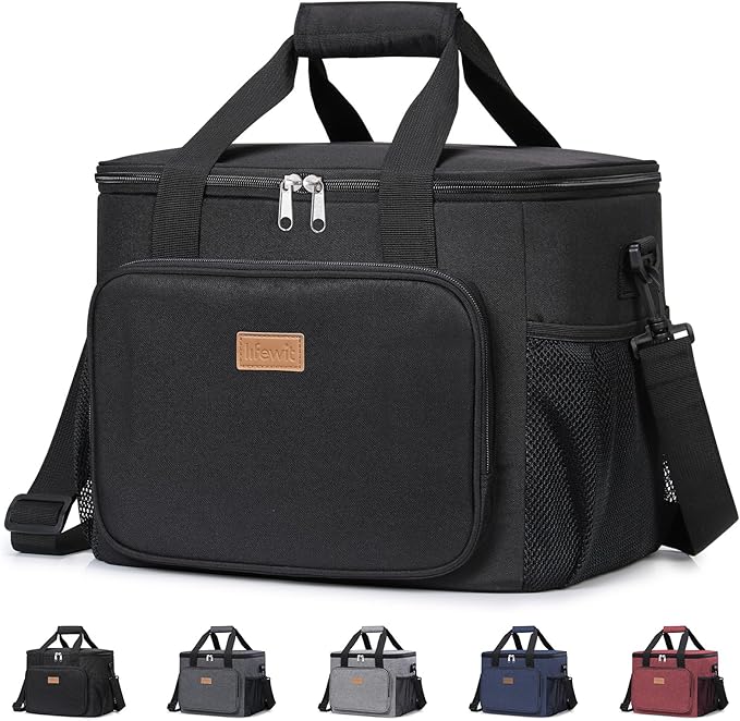 Lifewit Large Lunch Bag, Insulated Lunch Box, Soft Cooler Cooling Tote for Adult Men Women, Black 40-Can (24L)