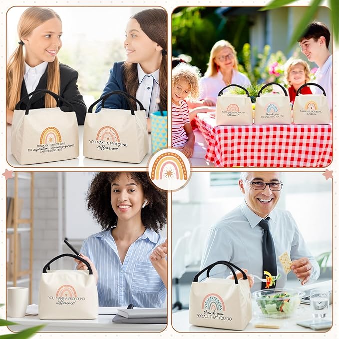 Teacher Appreciation Gifts Bulk Back to School Thank You Insulated Lunch Bags Teacher Reusable Lunch Bags Leakproof Totes End of Year Appreciation Gift for Men Women(12 Pcs,Boho)
