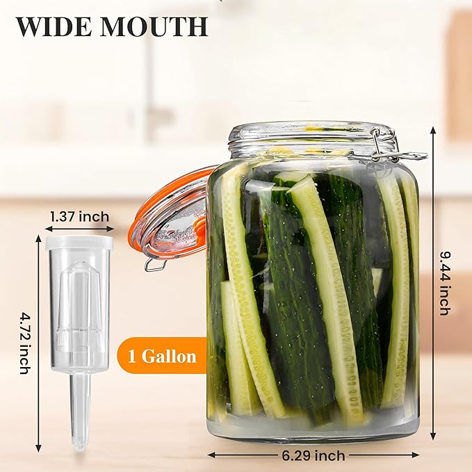 1 Gallon Fermentation Jars with Airlocks, Fermenting Kit for Sauerkraut, Kimchi, Kombucha and Pickles, 2 Pack