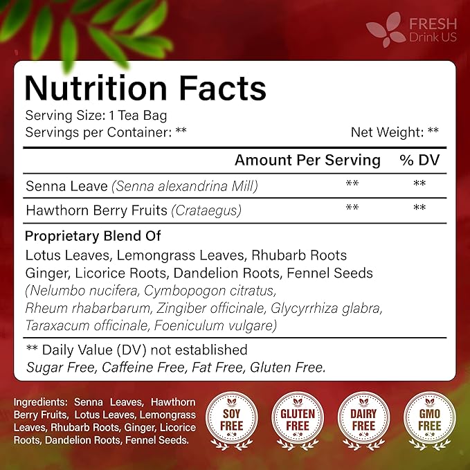 FreshDrinkUS, Premium Improve Colon Tea | 75 Tea Bags | Herbal Tea Blend with Senna Leaves, Lotus Leaves, Hawthorn Berry, Ginger & More – Caffeine Free Botanical Tea – Natural Daily Herbal Infusion