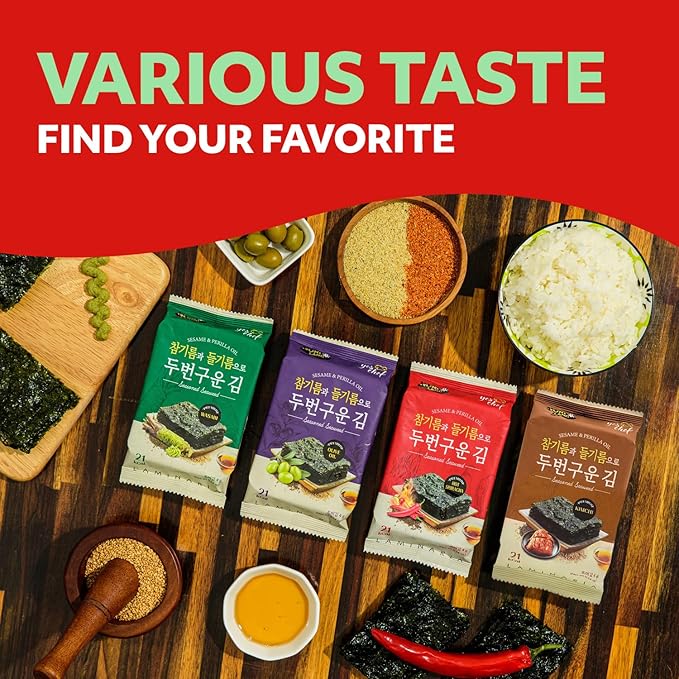 Kim’s Table Roasted Seaweed Snack – Korean Seasoned Spicy Seaweed Sheets, Light & Crispy, Healthy Low Calorie Gluten Free Vegan Snack, 6 Convenient Packs (0.14oz Each) (Sriracha) 스리라차맛 한국 김