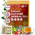 FreshDrinkUS, Premium Colon Cleanse Tea – 60 Tea Bags – Rhubarb Root & Hawthorn Berry with Senna, Lotus Leaf, Valerian Root & Psyllium Husk – Herbal Blend, Caffeine-Free. Vegan