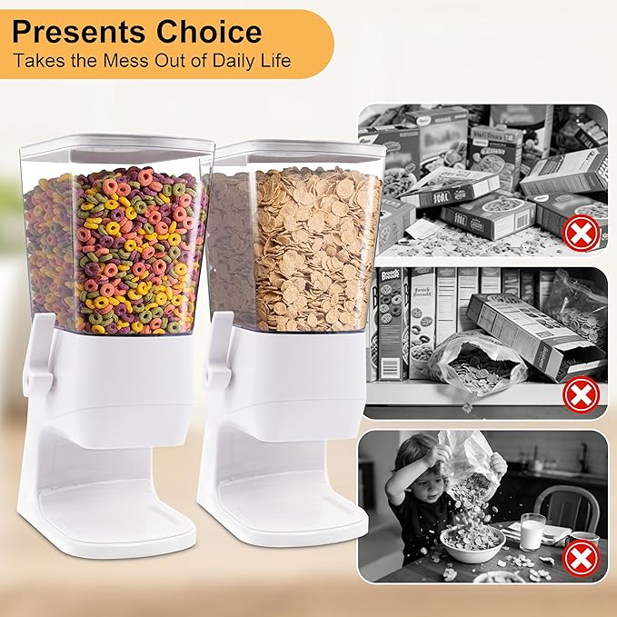 Cereal Dispenser Countertop,Cereal Containers Storage Snack Dispenser for Pantry, 3.2L Dry Food Dispenser for Grains, Nuts, Snack,Oatmeal, Pet food, White, 1Pc