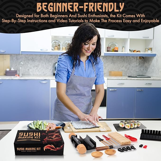 30 Pcs Sushi Making Kit – Sushi Bazooka Maker Kit with Nori Sheets for Sushi, Bamboo Rolling Mat, Easy DIY Roller Set for Beginners at Home, USDA Organic
