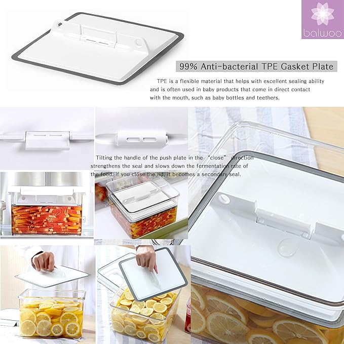 Pickle keeper Press Plate Food Storage Container Organizer for Kimchi Sauerkraut Fermentaion Airtight Lid Locking for Preserved Food (5900ml / 1.6 gal)