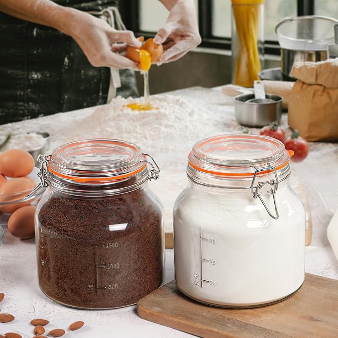 Qianfenie 2 Pack 79oz Glass Jar with Lid(2350ML), 0.6 Gallon Mason Jars Wide Mouth with Airtight Lid, Glass Pickle Jar for Food Storage, Cookies, Pickling, Kombucha(Includes 2 Spare Seals)