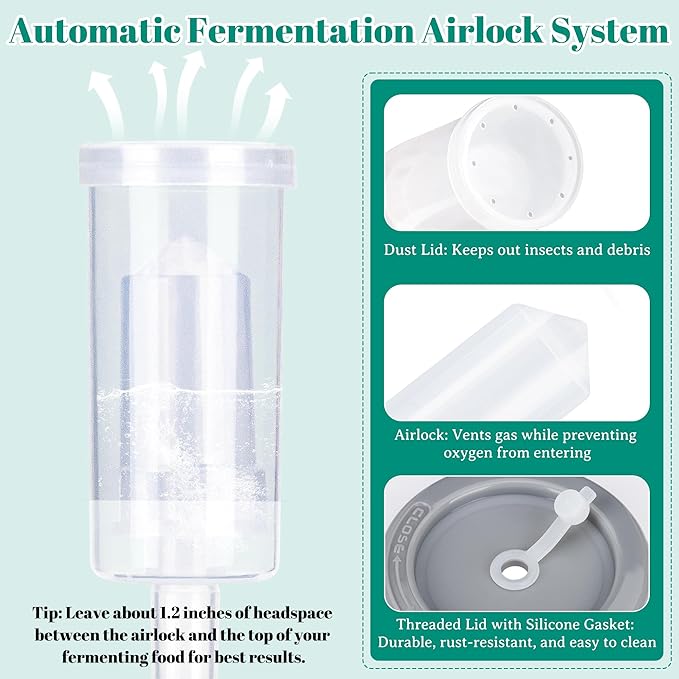 64oz Fermentation Jar Kit with Fermenting Weights and Airlock Lids, Wide Mouth Glass Jars with Scale Mark for Making and Storing Sauerkraut, Pickles (Pack of 1)