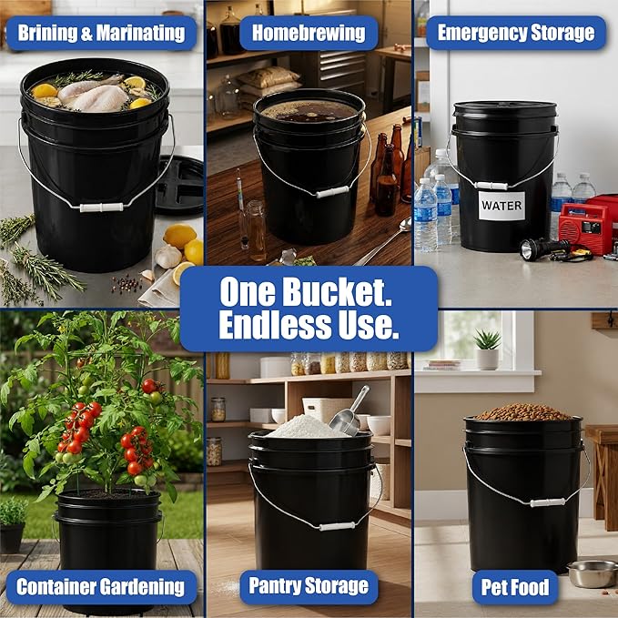 ePackageSupply 5 Gallon Bucket - Food Grade Bucket with Airtight Gamma Seal Screw-On Lid, BPA-Free, Heavy-Duty 90 Mil HDPE Plastic, Bulk Storage, Durable Container, Made in USA, Black/Red, 3 Packs