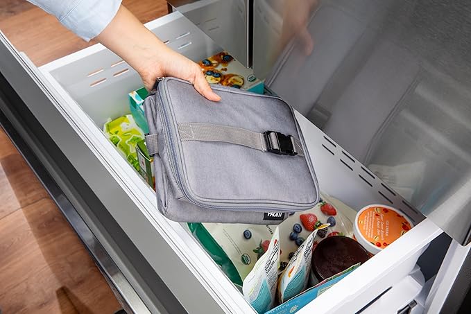 PackIt Freezable Essential Lunch Cooler, Gray Fog, Built with EcoFreeze Technology, Fully Freezable, Collapsible, Reusable, With Adjustable Crossbody Strap, Top Clip Handle, Designed for Fresh Office