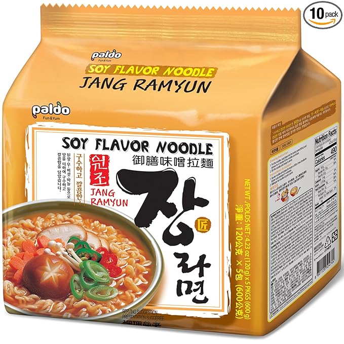 Paldo Fun & Yum Jang Ramen Mild Instant Noodles with Soup, Soy Flavored Broth, Savory Flavor Best Oriental Style Korean Ramyun, K-Food, 팔도 장라면 120g (4.23 oz) x 10 Pack