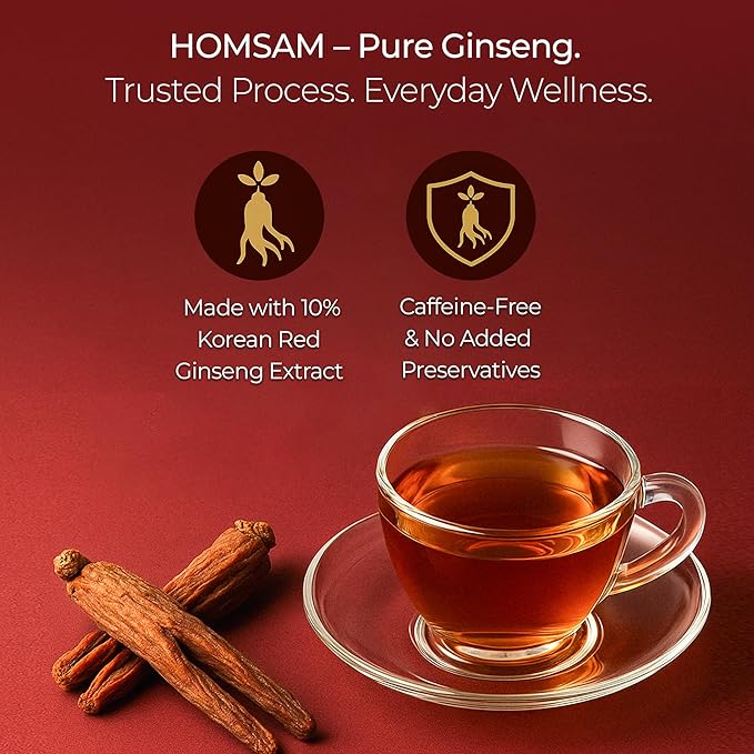 SAMSIDAE Korean Panax Red Ginseng Instant Tea, Box of 50 Sachets, Improves Blood Circulation, Intellectual Performances and Memory, stimulates Energy