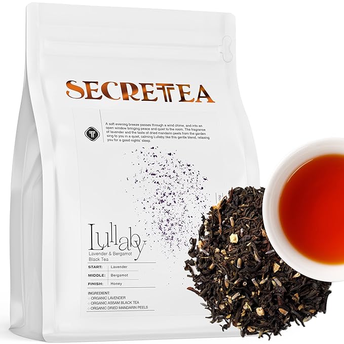 Organic Lavender Earl Grey Loose Leaf Black Tea | 12 OZ Loose Leaf Bulk Pack (150+ Cups) | NATURAL ANTIOXIDANTS | 100% Real ingredients |By T SECRETEA, Lullaby