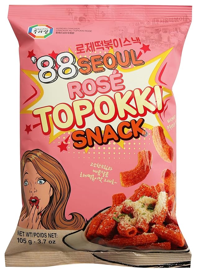 Surasang Tteokbokki Chips Korean Sweet and Spicy Puffs - Crispy Korean Chips, Street Food Flavor, Rose Flavor