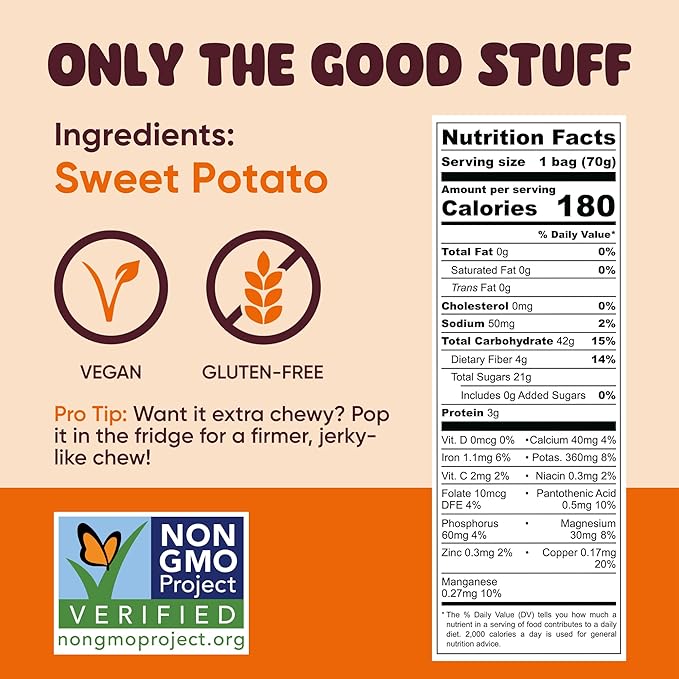 Yammy Chewy Dried Sweet Potato Sticks (5-Pack) - 1 Ingredient Healthy Asian Snack (Japanese, Korean, Chinese Super Food) - Nature's Gummy Candy - No Added Sugar, Vegan, Gluten-Free, 4g Fiber, 2.5oz
