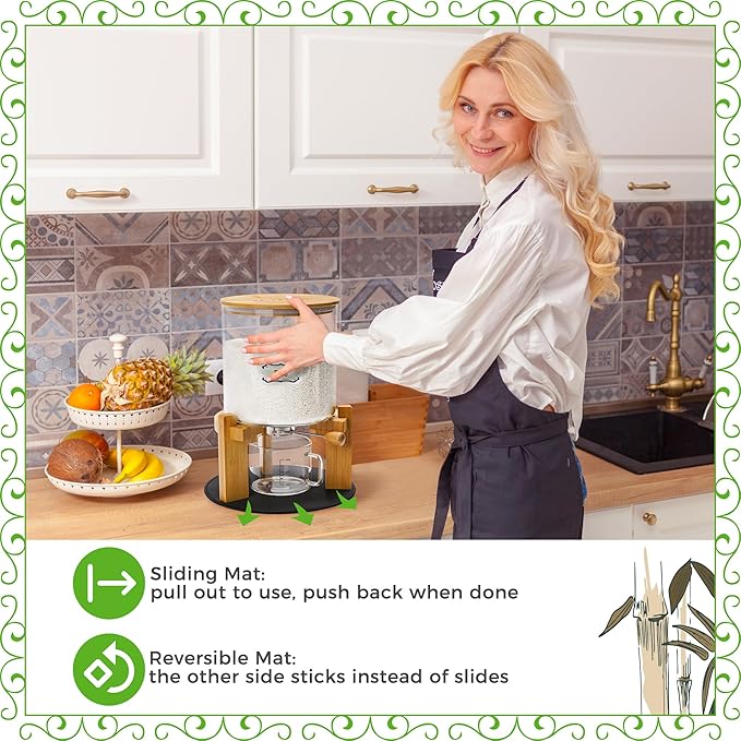 Glass Rice Dispenser 10 lbs, with Airtight Lid & Labels & Slider mat. Make your glass rice container Glass AND Bamboo rice container! Best 5L capacity grain dispenser and rice holder