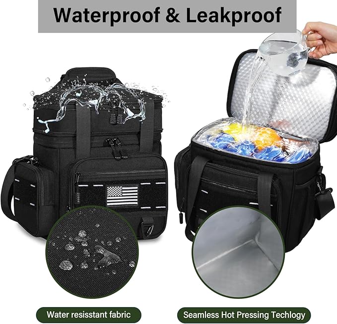 TENKIST Expandable Tactical Lunch Box, Large Insulated Lunch Cooler Bag Heavy Duty Leakproof Lunch Pail for Men Adults Work Office Outdoor Picnic Trips,16L,Black