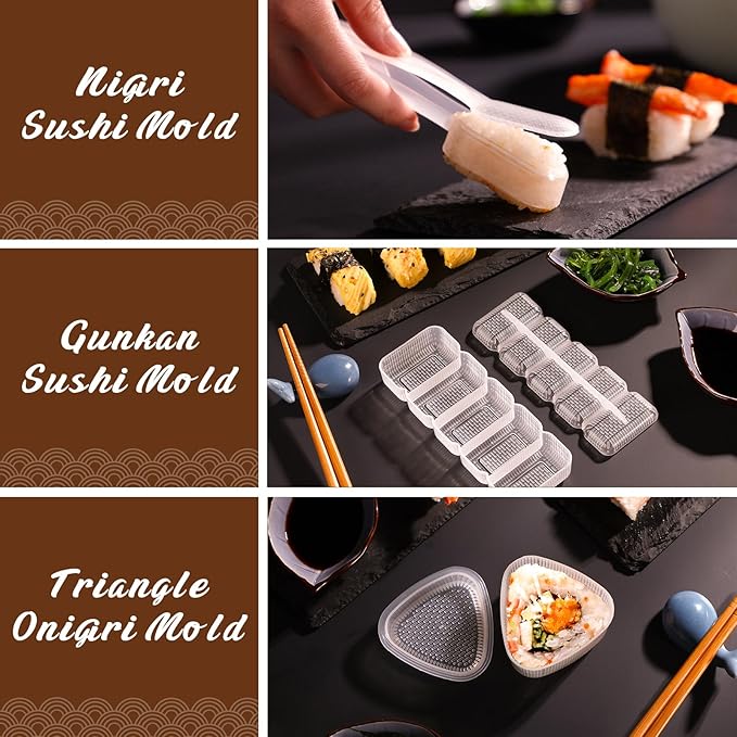Sushi Making Kit, Delamu Upgrade 22 in 1 Sushi Maker Kit with Bamboo Mats, Chef's Knife, Triangle/Nigiri/Gunkan Sushi Mold, Chopsticks, Guide&More