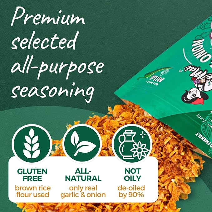 MaeMai Crispy Onion Garlic Flakes (MILD) – Light Heat Crunchy Fried Onion & Garlic, Ramen Rice & Salad Topping, Gluten Free, Vegan, 3.17 oz (90g) – Bag