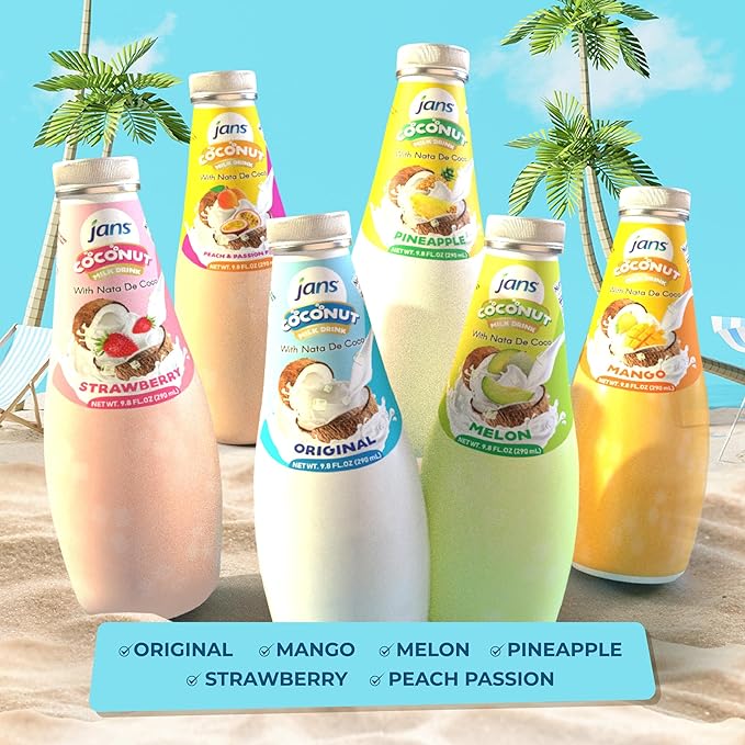JANS - COCONUT MILK DRINK (with NATA DE COCO) STRAWBERRY 9.8 OZ (Pack of 1, Strawberry)