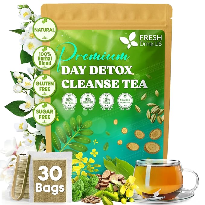 FreshDrinkUS, 30 Tea Bags of Herbal Day Cleanse Tea – 30 Day Program | Refreshing Mint Blend with Dandelion, Senna & Hibiscus | Naturally Supports Wellness & Light-Feeling | Caffeine-Free Herbal Tea