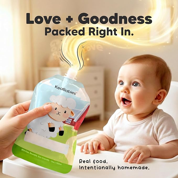 12-Pack Reusable Baby Food Pouches Refillable – 5oz Reusable Pouches for Toddlers, Kids Squeezable Yogurt, Apple Sauce, Fruit Smoothie, Baby Puree Container, Homemade Baby Food Essentials (Lil Barn)