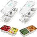 2Pcs Stainless Steel Snack Containers, 2 Compartments Portable Food Storage Bento Boxes with Lids, Divided Meal Prep Lunch Box Food Container Dishwasher Safe