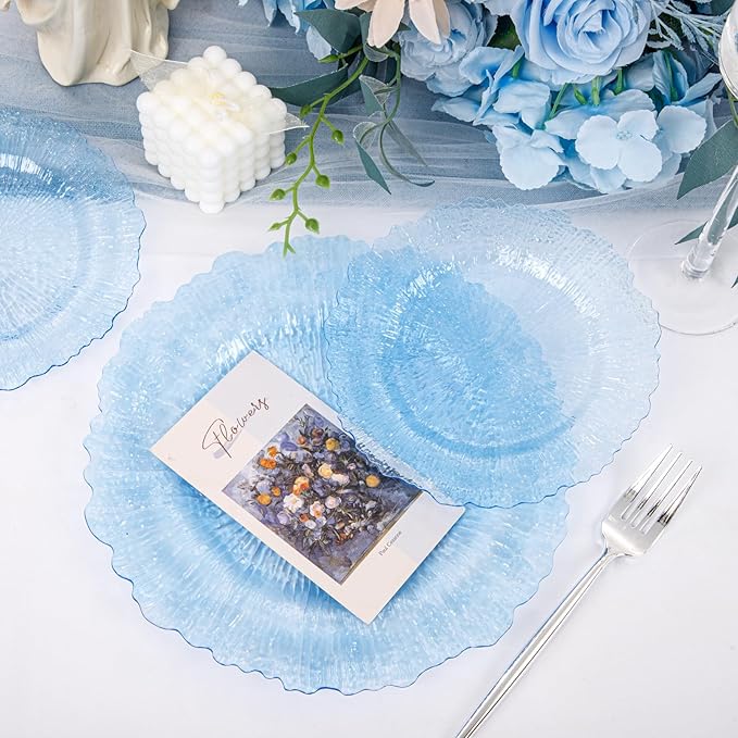 U-QE 60PCS Clear Blue Plates - Blue Plastic Fathers Day Plates Disposable&Reusable - Heavy Duty Plastic Plate for Fathers Day, Party&Wedding Including 30 Dinner Plate 10" & 30 Appetizer Plate 7"